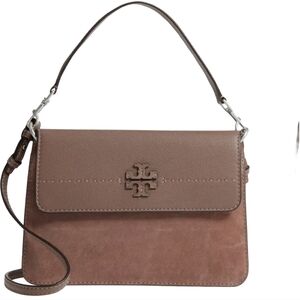 Tory Burch McGraw Leather Crossbody Bag Taupe Brown Luxury Neutral Adjustable